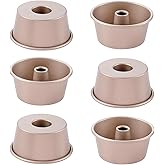 3.5-Inch Mini Angel Food Cake Pan Set,6pcs Nonstick Fluted Tube Pan,Small Chiffon Baking Cup, Carbon Steel Round Cake Mold,Tube Bakeware for Oven Baking for Making Jello,Chocoflan,Flan(Gold)