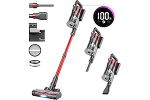 HOMPANY Cordless Vacuum Cleaner, 40Kpa/500W Stick Vacuum with Smart Display, 2024 Newest Dual Handle Vacuum Cleaners for Home, Up to 60 Mins Run Time, Suitable for Pet Hair/Carpet/Hard Floors