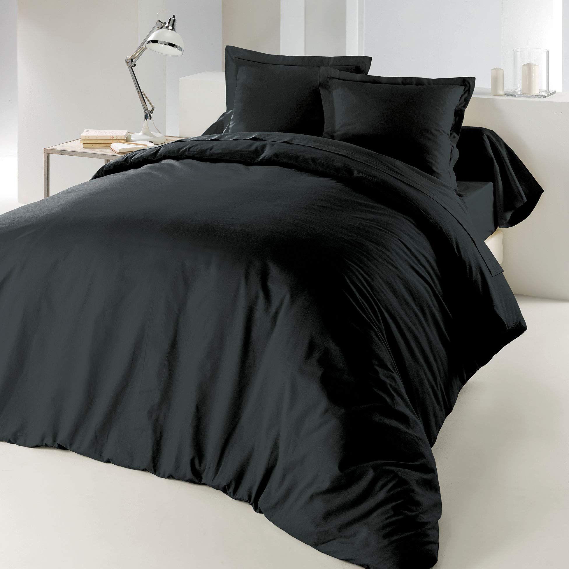 Douceur d'Interieur 240 x 220 cm 57 Yarns Uni Quilt Cover, Charbon