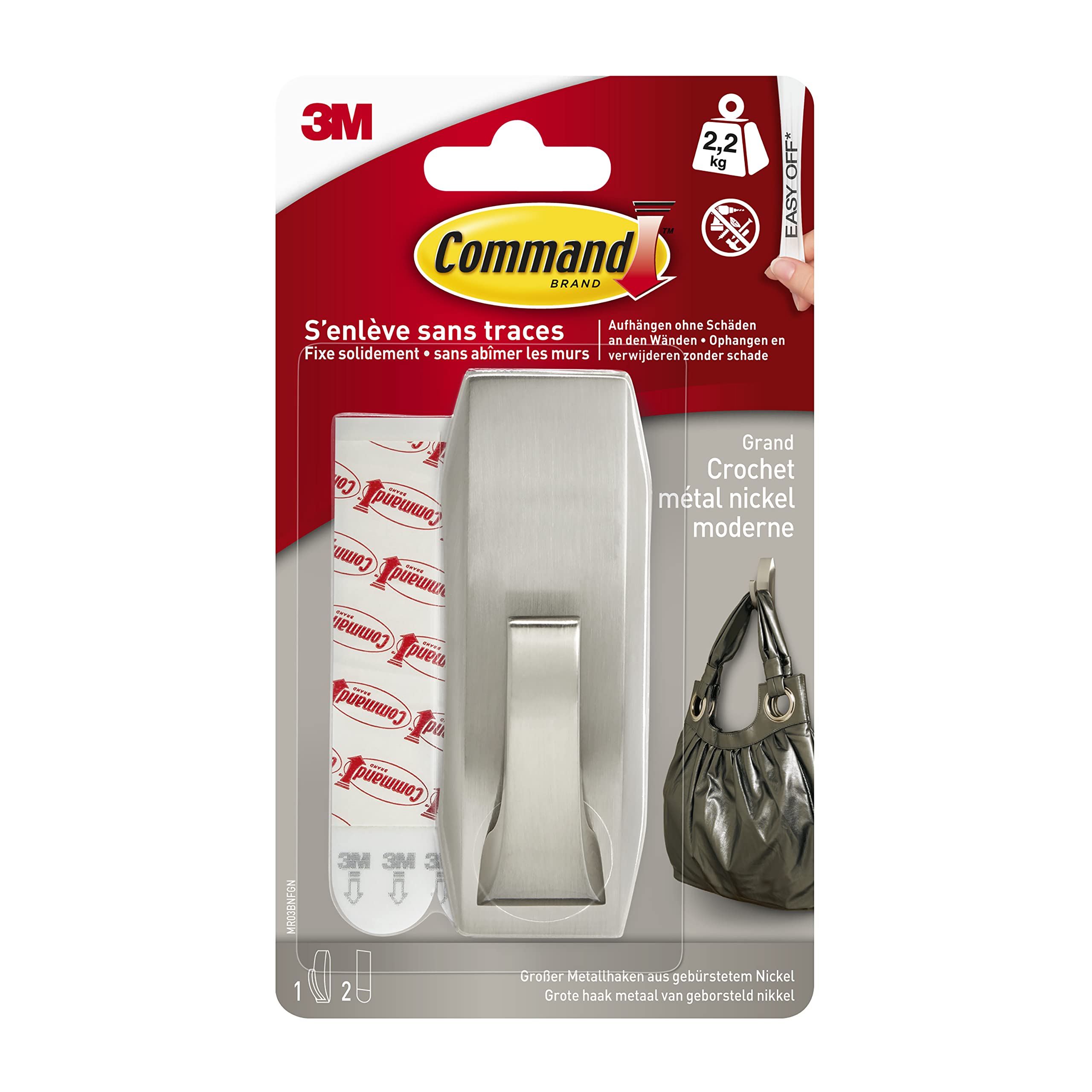 Command MR03-BN Large Brushed Nickel Metal Hook with Modern Reflections