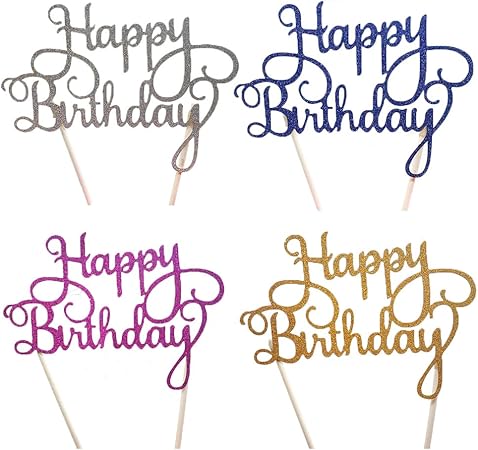 Designerbox Lot De 4 Decorations De Gateau D Anniversaire Pour Decoration De Cupcakes Or Argent Bleu Et Rouge Rose Amazon Fr Cuisine Maison