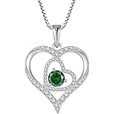 Rocayi Love Heart Necklace for Women 925 Sterling Silver Birthstone Pendant Necklace Dainty Jewelry for Women Wife Mother Christmas Birthday Mother's Day Gift