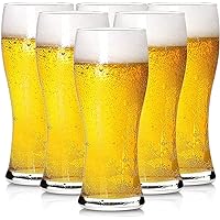 BPFY 16oz Pilsner Beer Glasses Set of 6 for Home, Pub, Food-Grade Clear Pint Glasses, Easy to Grasp Bar Glassware, Dishwasher