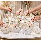 30 Pcs Premium Clear Bud Vases with Gold Rims - Small Bud Vases in Bulk for Table & Wedding Decor - Mini Vases for Flowers, Centerpieces and Home Decorations - Event Styling Vintage Vases