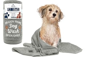 DAN RIVER 100% Cotton Dog Bath Towel Ultra Soft 450 GSM Super Absorbent Quick Drying Paw Embroidered Pattern and Lint-Free Cat, Puppy & Pet Grooming Towel | 20x40 inches | Highrise