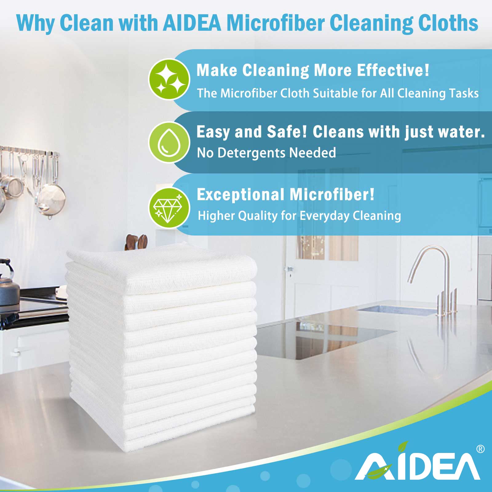 AIDEA Microfiber Cleaning Cloth White 50PK, Microfiber Towels for Cars, Lint Free Rags, Kitchen Towels Dusting Cloth, Bar Rags for Cleaning, Wash Cloth, Dish Cloths White, 11.5