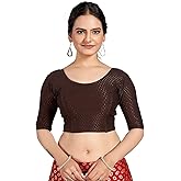 themilestocks TMS Women's Blouses Readymade Gold Stretchable Saree Crop Top Choli Free Size (Coffee 1, Can fit bust size 28""-38"")
