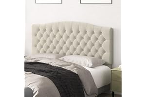 Befurtori Queen Headboard Only, Upholstered Headboard Queen for Adjustable Bed Linen Tufted Queen/Full Size Wall Mounted Head Board with Solid Wood Legs Head Board, Ivory