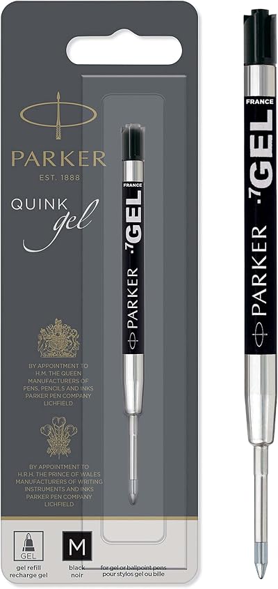 Parker Gel Pen Refill Medium Tip 0.7mm Black QUINK Ink 1 Count