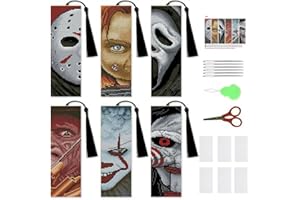 NEGEKFKX 6 Pcs Horror Cross Stitch Bookmark Kit for Adult Beginners,Halloween Cross Stitch Kits 14 CT DIY Cross Stitch Kits Adult Stamped Bookmark Embroidery Bookmarks Kit