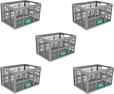 Optimal Products Strong Folding Collapsible 32L Storage Crates Pack of 5