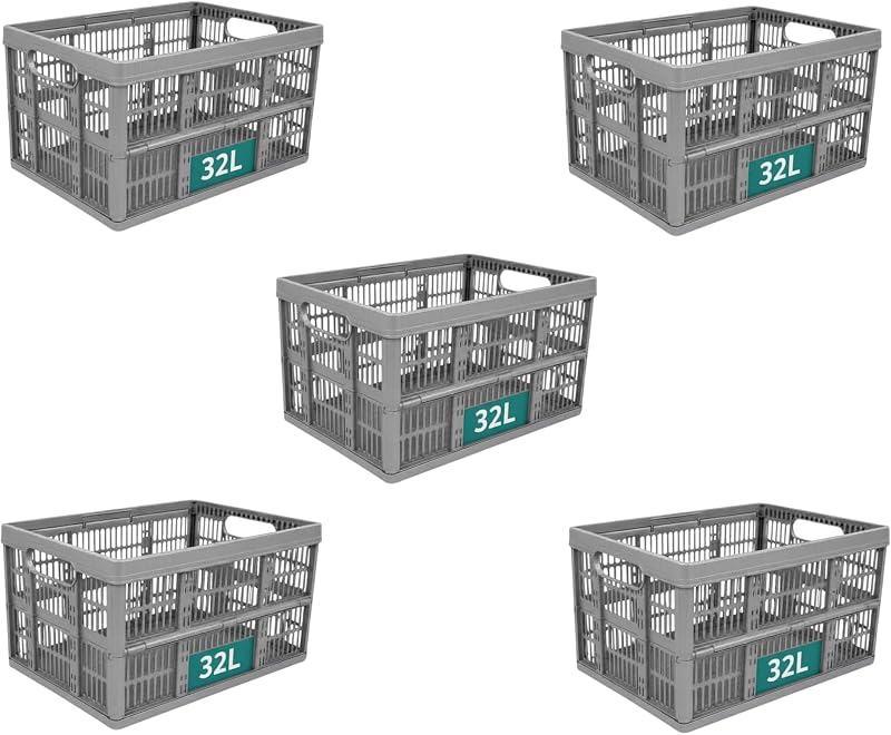 Optimal Products Strong Folding Collapsible 32L Storage Crates Pack of 5