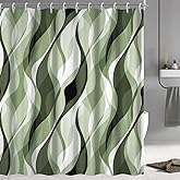 Ruelvth Sage Green Shower Curtain, Abstract Ombre Green and Grey Striped Shower Curtain Set for Bathroom Waterproof Polyester Shower Curtain with Hooks, 72x72 Inch