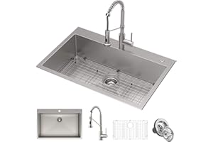 Kraus KCA-1102 Stark Dual Mount Drop Sink and Pull-Down Commercial Kitchen Faucet Combo in Stainless Steel Finish, 33"- Single Bowl