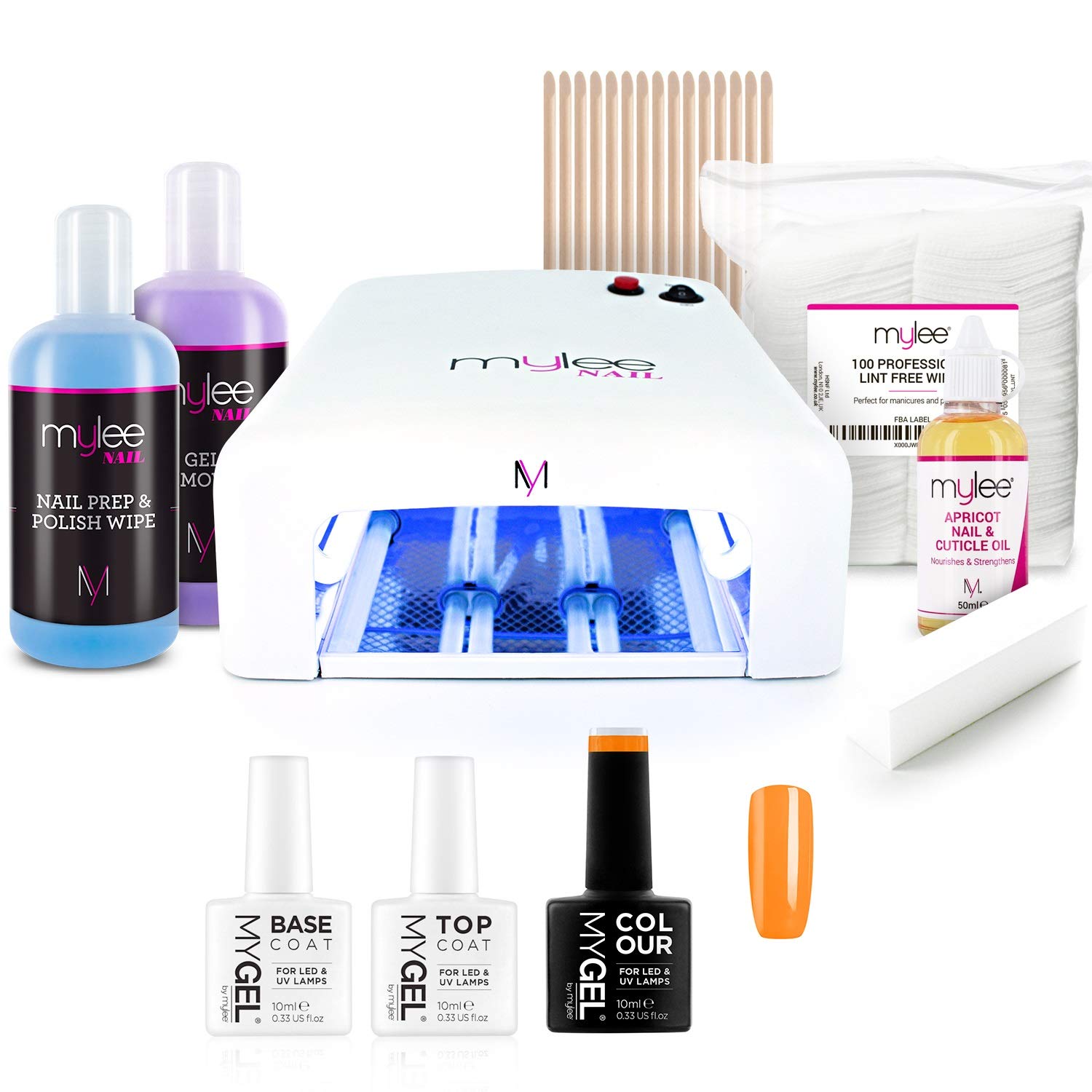 MYLEE 10PC KIT UV 36W Nail Curing Lamp w/MYGEL Top & Base Coat, Mylee