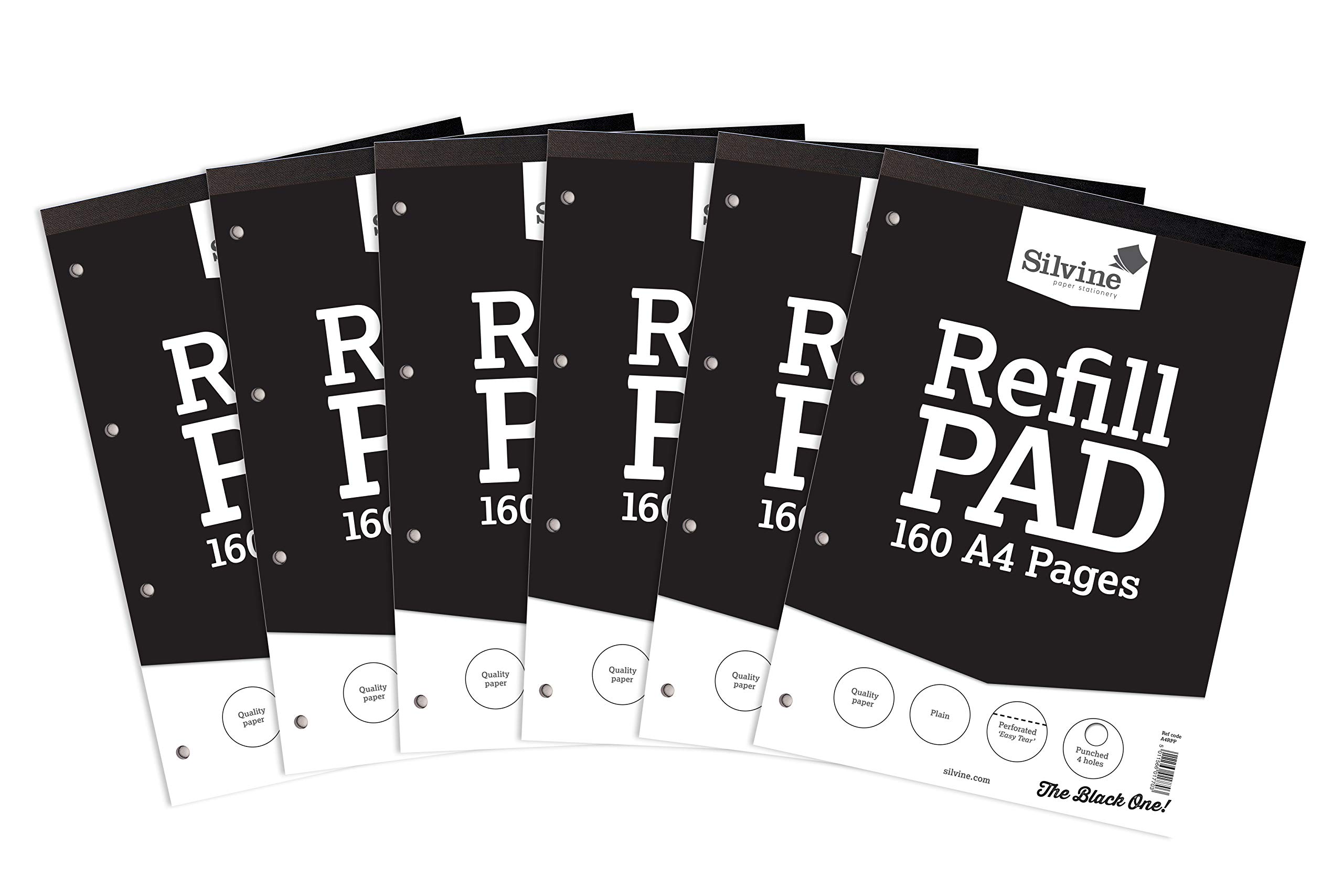 Silvine A4 Refill Pad - Plain White (160 Pages) Pack of 6