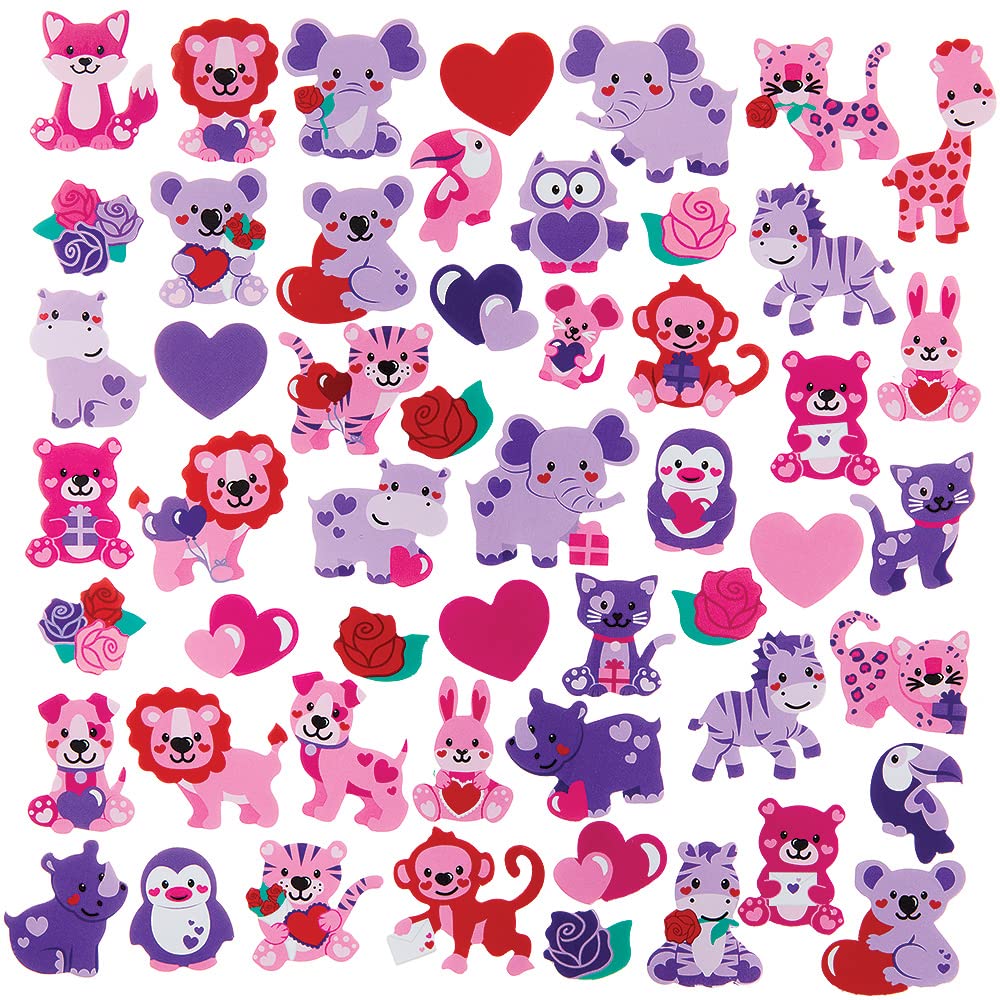 Baker Ross FX109 Love Heart Jungle Animal Foam Stickers - Pack of 200, Stickers for Kids Arts and Crafts