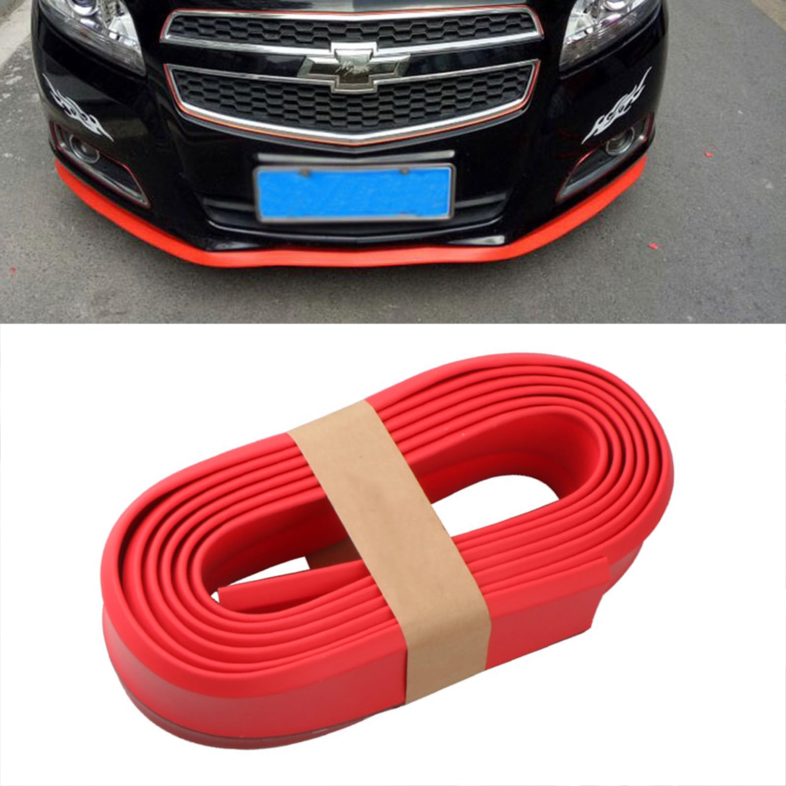 Photo 1 of Car Front Bumper Protector Self-Adhesive Auto Splitter Body Spoiler Skirt Rubber Bumper Lip Trim Spoiler 2.5M/8.2ft(Red)