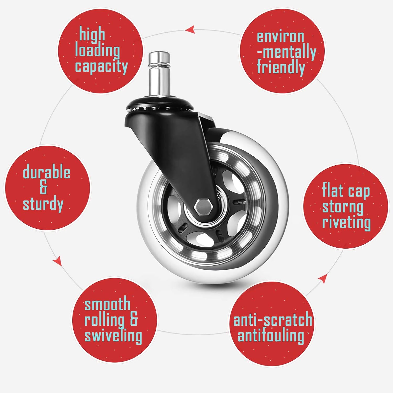 WASJOYE Office Chair Wheels, Set of 5 3” Rolling Chair Replacement Casters-Replacement, Heavy Duty Gaming Computer Desk Rubber Caster for Hardwood Tile Carpet Floor Protection, Universal fit: Industrial & Scientific