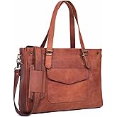 Genuine Leather Laptop Bag for Women - Large Brown Work Tote, Messenger Bag, and Briefcase with Laptop Compartment & Zipper - 16-inch Womens Leather Computer Bag Fits 15.6-inch Laptop