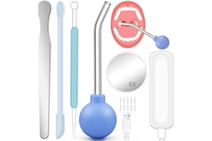 NVXIGAC Tonsil Stone Vacuum, 9 Pcs Tonsil Stone Remover, Tonsil Stone Removal kit Vacuum Suction, Tonsil Stone Cupping Tool, Tonsil Stone Removal Tool with Oral Light, 5X Magnifying Mirror, Tongue Depressor