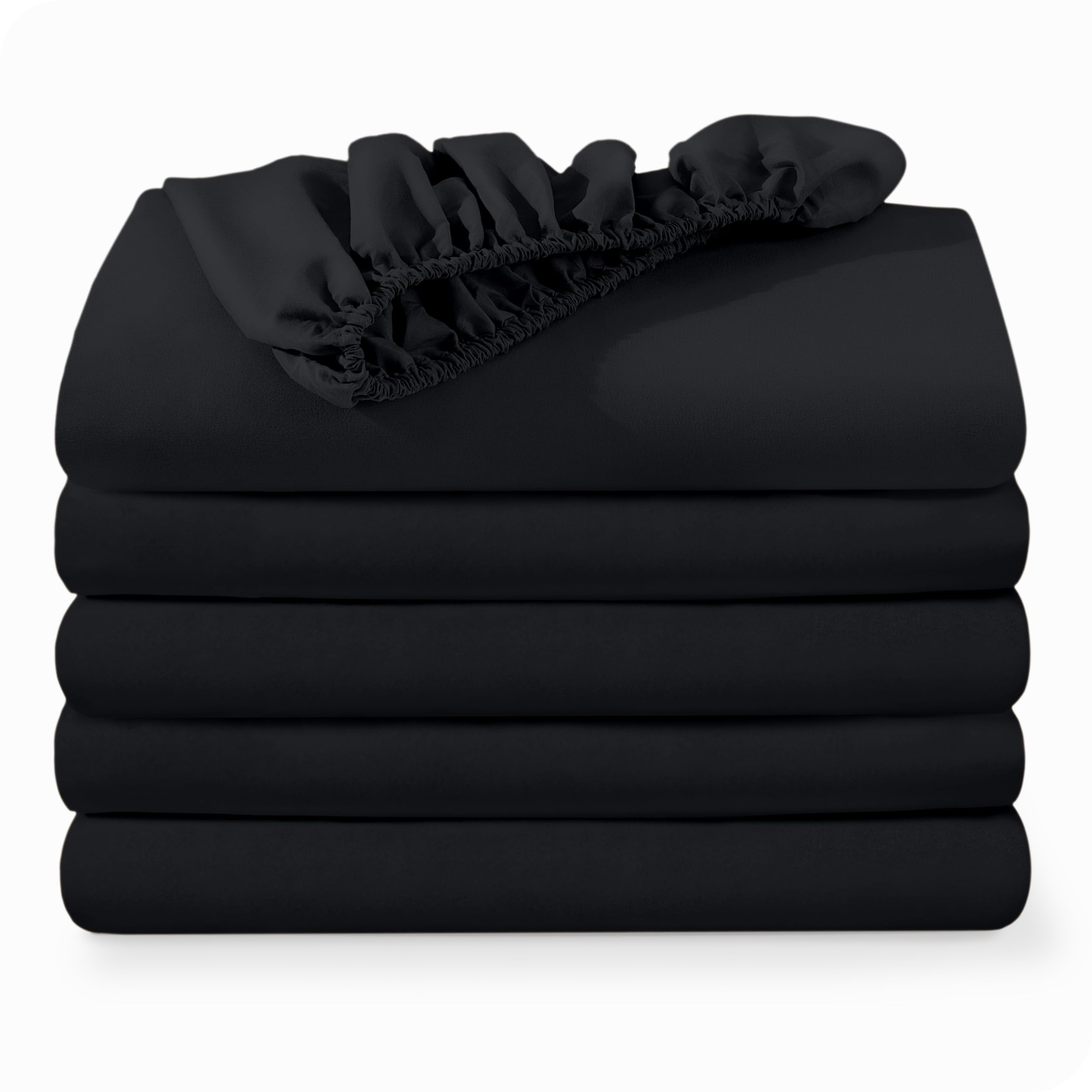 Bare Home 5-Pack Fitted Bottom Sheets Twin - Premium 1800 Ultra-Soft Wrinkle Resistant Microfiber - Deep Pocket (Twin, Black) Image