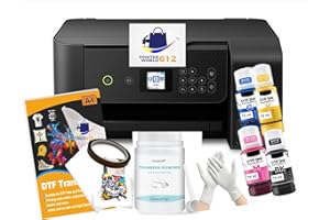 PRINTERWORLD612 A4 DTF Printer for Clothes, T-Shirt Transfer Printing Machine, Direct to Film Printer. DTF Set of 4 Ink, C/M/Y/B, DTF Printing Paper, DTF Powder. Conversion DTF