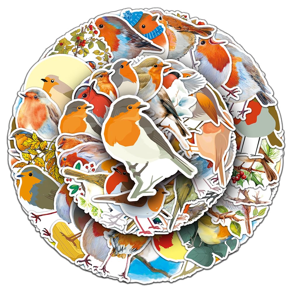 Popular Robin Bird Vinyl Stickers, 50 PCS Waterproof Realistic Birds Decals for Laptops, Scrapbooking, Journals, Notebooks, Water Bottles, Suitcases, Phones & DIY Decor