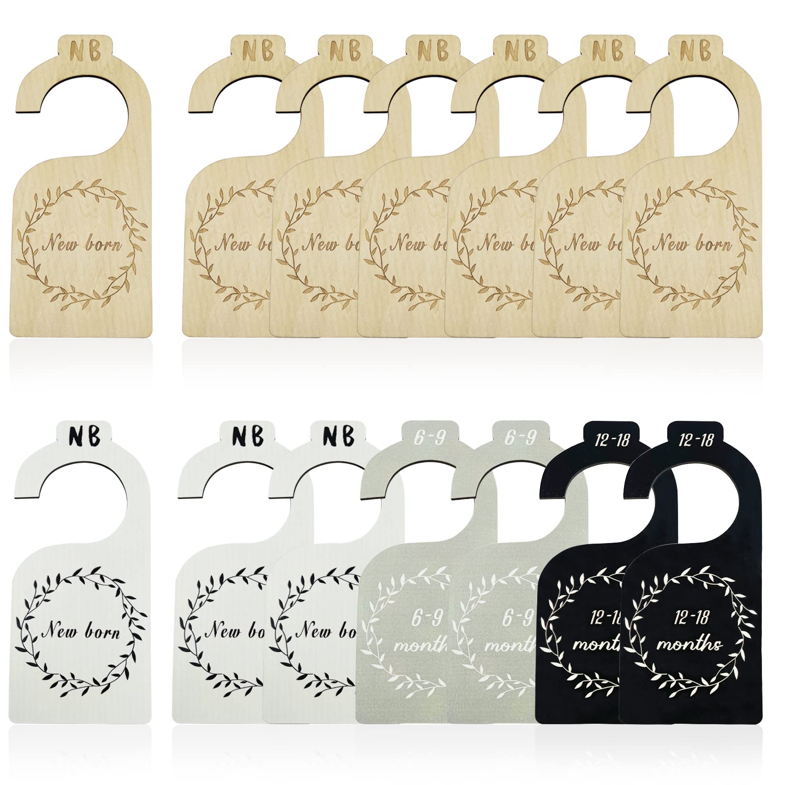 lyfLux 14 PCS Baby Closet Organizers Hanging Closet Dividers, 4 Colors Clothing Dividers for Newborn Nursery Decor Infant Newborn to 24 Months（Black and White Grey Wood）