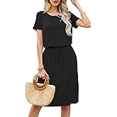 levaca Womens Summer Casual Dress Belly Drawstring Beach Coverup Short Sleeve 2025 Outfit Midi Sundress with Pockets