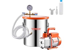 VEVOR 5 Gallon Vacuum Chamber and 3.5 CFM Pump Kit, Stainless Steel Chamber, Single Stage Vacuum Pump Degassing Chamber Kit, with Acrylic Lid, Oil, 4.92 ft Hose, for Degassing Resin Silicone Epoxies