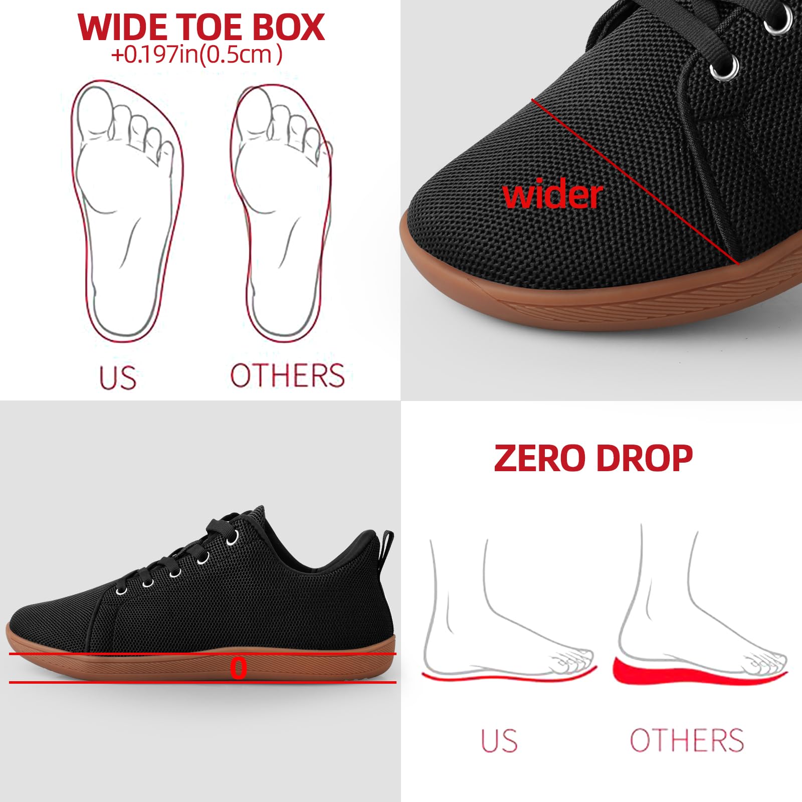 BUHCFBO Unisex Wide Toe Barefoot Shoes for Mens Womens Minimalist Cross-Trainer Shoes Walking for Men Women Zero Drop Sole Trail Running Sneakers Tennis Gym Workout,Black 8