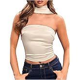 SHENHE Women's Y2k Halter Tube Tank Crop Top Slim Fit Strapless Scarf Top Going Out Shirt