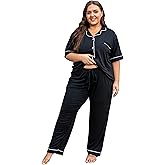 Vozanet Women's Plus Size Pajamas Button Down Shirt and Pants Soft Lounge Sets Bride Nighty Bottom with Pockets 1x to 5x