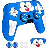 HLRAO Blue Anti Slip PS5 Controller Skin Set, Doraemon Limited Edition Soft Protective Controller Cover Case for PlayStation 5/Slim/Pro Control with Touch Pad Stickers and 2 Thumb Grip Caps