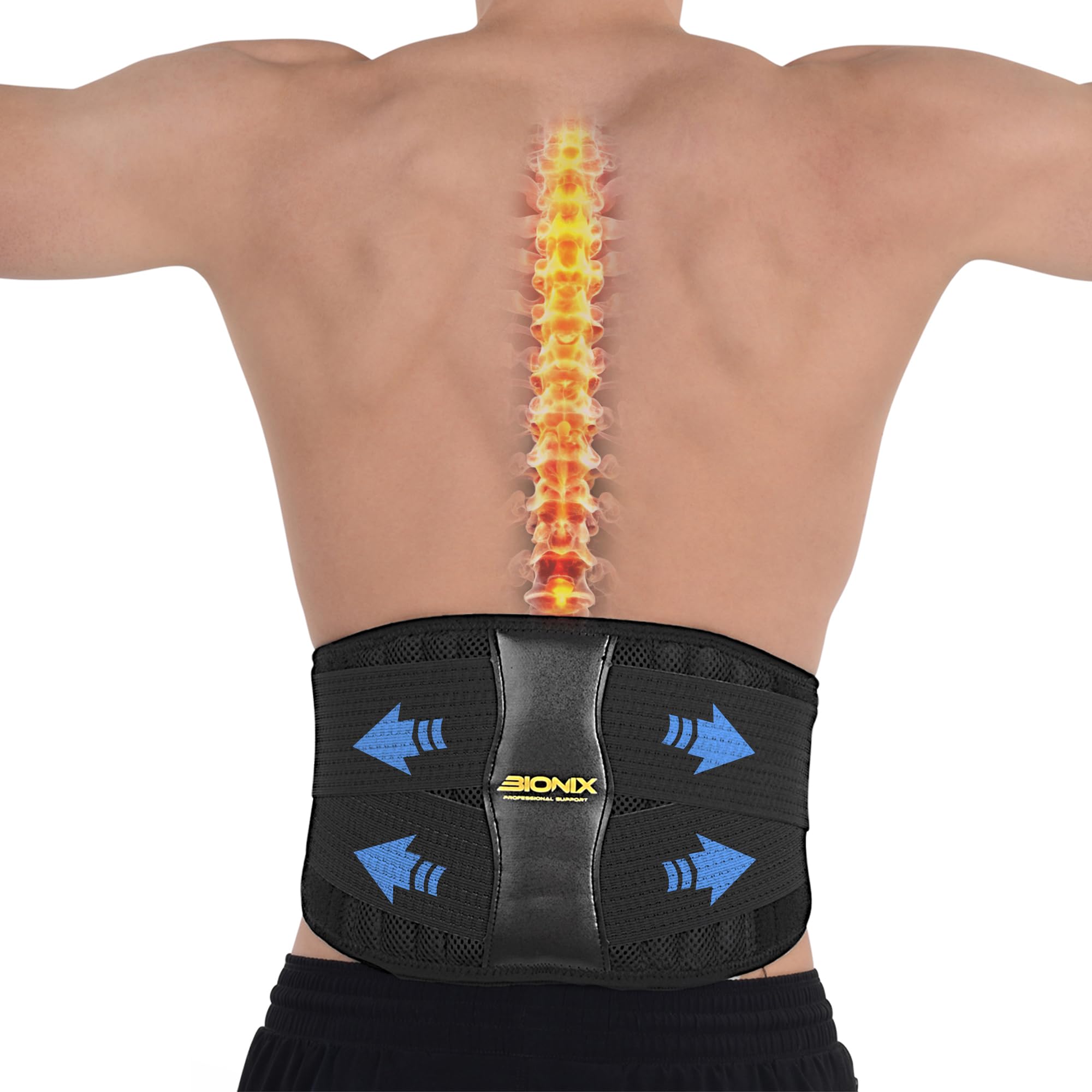 Bionix Back Support Belt for Lower Back Pain Relief & Sciatica – Lumbar Support Belt Back Brace for Men & Women, Adjustable Back Belt Support for Work, Gym & Daily Use