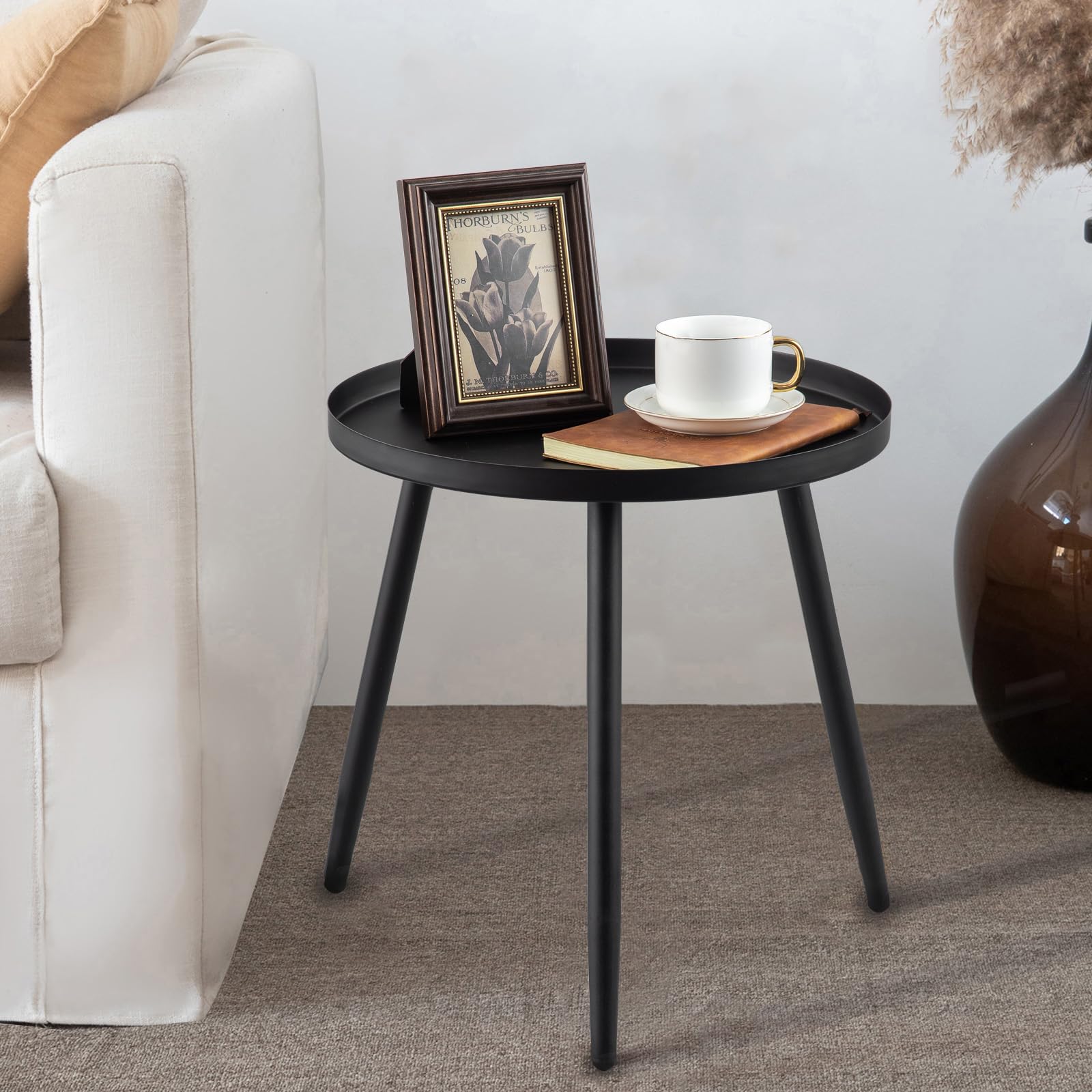 AOJEZOR Side Table: End Table for Indoor Use - Small Side Tables for Small Spaces All Matte Black with 3 Legged Image