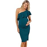 LaClef Women's Maternity Ruffled One Shoulder Side Ruching Dress