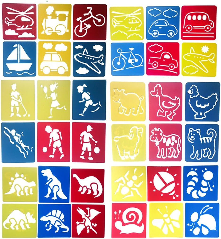 Hillento 6 Packs(36 Pieces) Painting Stencil Plastic Animal Children's Drawing Templates for Kids Crafts, Six Different Patterns of Painting Templates, Washable Template for School Projects