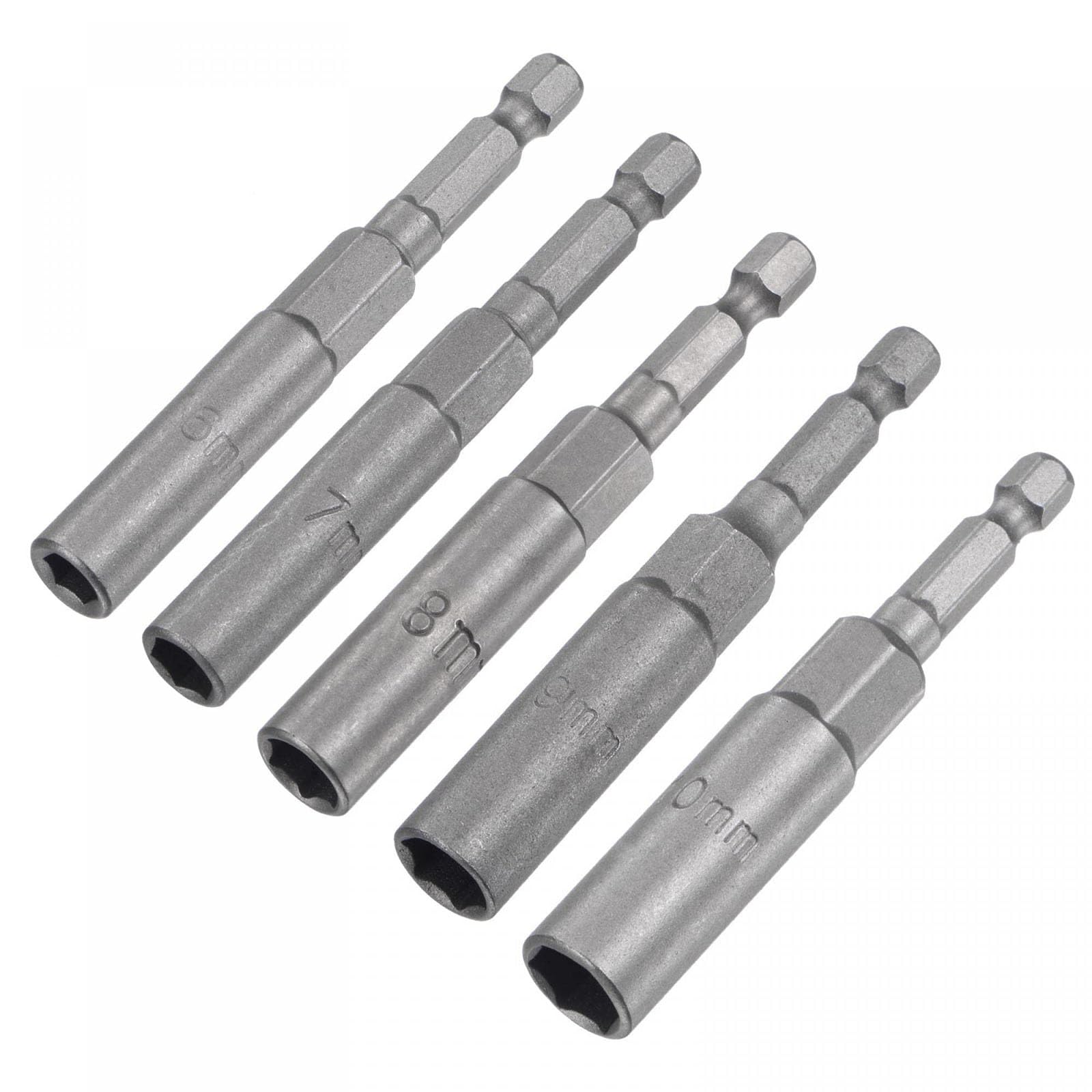 TA-VIGOR 5Pcs Nut Setter Driver Drill Bit Set, 6mm 7mm 8mm 9mm 10mm Hex Shank Quick Change, 1/4 inch Nut Driver Set for Woodworking, Machine Maintenance, Auto Repairing, Furnitures, No-Magnetic