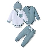 NZRVAWS Newborn Baby Boy Clothes Long Sleeve Romper Pant Set Hat 2-Pack Infant Baby Boy Outfits Fall Winter Clothing Set