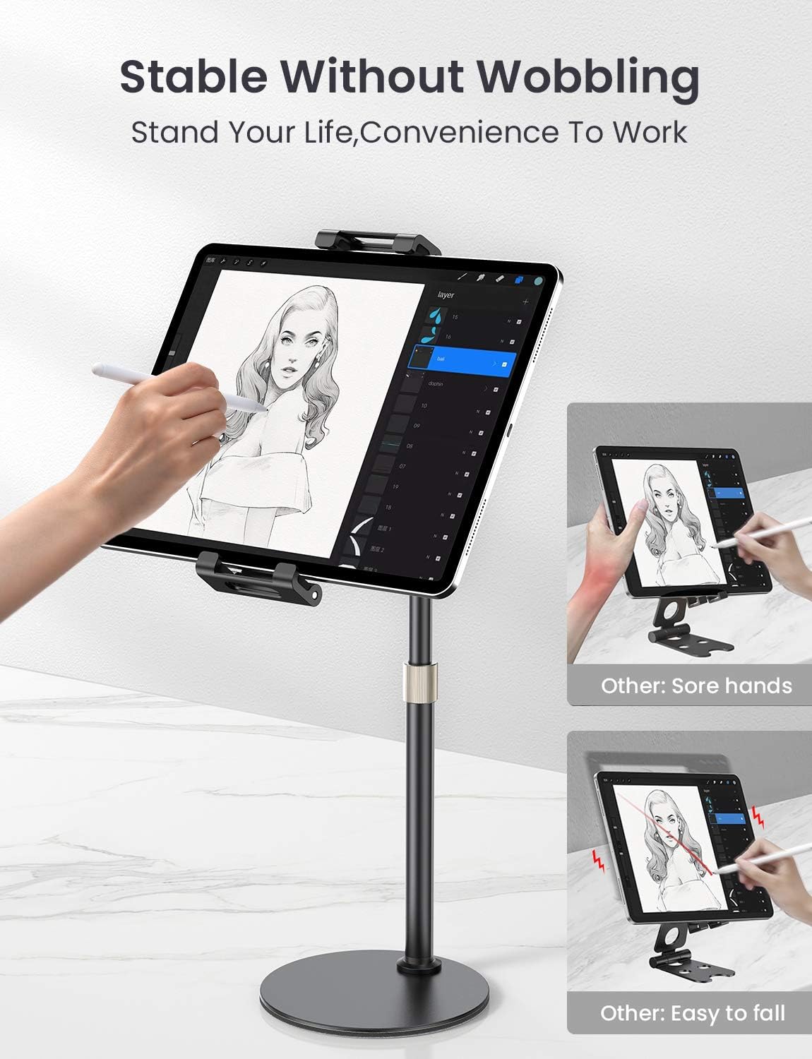 LISEN Tablet Stand Holder, Angle Height Adjustable Tablet & Phone Stand for Desk, Thick Case Friendly iPad Holder Stand Compatible with(4.7-12.9") iPad Pro 12.9, Air Mini 4, iPhone, Switch, Kindle