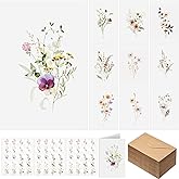 Motiskyy 50 Pcs Blank Greeting Cards 4x6, Blank Cards with Envelopes, 10 Designs, Ideal Stationary Set for All Occasions, Stationary with Matching White Envelope and Sticker(Floral)