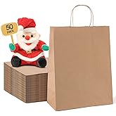 METRONIC Brown Paper Bags 10x5x13 50Pcs,Kraft Gift Bags Medium Size with Handles, Craft Paper Wrap Bag Bulk for Shopping Birthday Party Favors Grocery Retail Goody Business