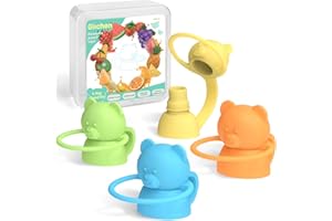 Giichen Soft Sip Food Pouch Topper - BPA Free Silicone Food Pouch Tops for Baby Prevent Spills, Food Grade Toddler Pouch Lids Protects Childs Mouth, 4 Pack Bundle (Blue, Green, Yellow, Orange)
