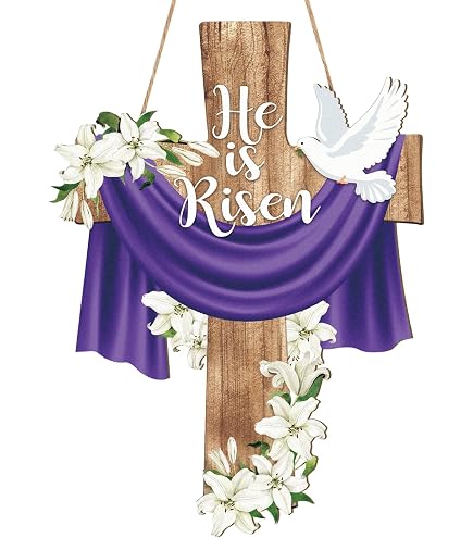 Croar He Is Risen Easter Table Runner - Purple Plaid & Lavender Daisy Design, 13x108 Inch Farmhouse Decor - View #2
