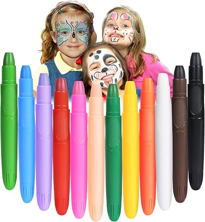 URAQT Face Paint Marker 12 Colors Body Crayons Kit Non-Toxic Kids
