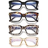 RLOZRN Oversized Reading Glasses for Women, 4 Pack Oprah Style Square Blue Light Blocking Computer Readers for Women