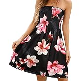Comeon Women Off Shoulder Strapless Sleeveless Tube Top Dress Floral Summer Beach Coverup Flowy Midi Dress