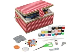 D&D Large Sewing Box with Kit Accessories Sewing Basket Organizer with Supplies DIY Sewing Kits for Adults, Red Polka Dots